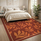 Vintage Orange Leaf Silhouette Area Rug