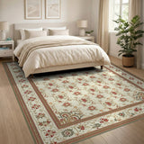 Traditional Persian Beige and Neutral Ivory Red Floral Persian Area Rug