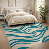 Teal Ocean Waves Area Rug on Beige
