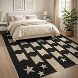 Black White Stars and Banners Geometric Rug