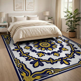 Navy Gold Ornate Persian Medallion Area Rug
