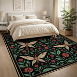 Vintage Butterfly Red Daisy Area Rug