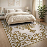Ornate Gold Filigree Frame Area Rug