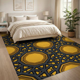 Yellow Octagon Lattice Geometric Area Rug