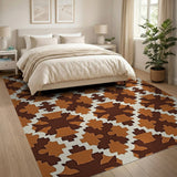 Brown Tan Geometric Star Lattice Area Rug