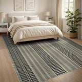 Black White Vertical Houndstooth Stripe Area Rug