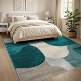 Teal Abstract Organic Shapes Area Rug