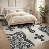 Vintage Gothic Cross Washable Area Rug - Black and Cream