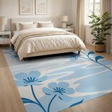 Serene Blue Cherry Blossom Wavy River Rug