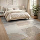 Geometric Modern Abstract Beige Geometric Area Rug