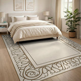 Beige and Neutral Ornate Beige Floral Border Area Rug