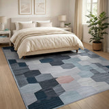 Modern Geometric Hexagon Area Rug in Grey Blue
