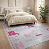 Kids Cartoon Playful Pink ABC Alphabet Kids Area Rug