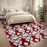 Red Geometric Diamond Lattice Area Rug
