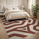 Cream and Rust Wavy Abstract Area Rug