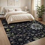 Vintage Noir Dahlia Floral Area Rug