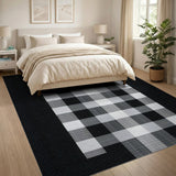 Black White Geometric Check Area Rug