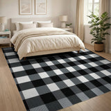 Bold Black White Checkered Plaid Area Rug