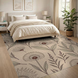 Beige Wildflower Leaf Line Art Rug