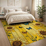 Sunflower Meadow Yellow Area Rug with Butterflies