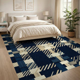 Navy Beige Plaid Woven Area Rug