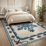 Ornate Blue Medallion Beige Persian Rug