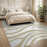 Fluid Gold Waves Abstract Area Rug