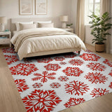 Red Red Snowflake Geometric Area Rug