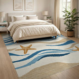 Coastal Blue Waves and Starfish Area Rug