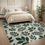 Green Leaf Pattern Beige Area Rug
