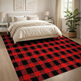 Red Rustic Red Black Buffalo Check Area Rug