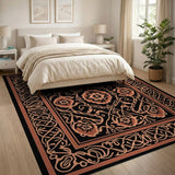 Orange Floral Persian Area Rug on Black