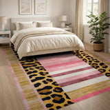 Pink Leopard Border Striped Area Rug