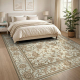 Beige and Neutral Elegant Beige Floral Vintage Area Rug