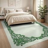 Elegant Green Ornate Floral Border Rug