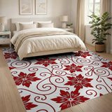 Red Poinsettia Swirl Floral Area Rug
