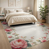 Pink Rose Floral Border Area Rug