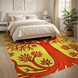 Bold Red Tree of Life on Yellow Area Rug
