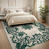 Ornate Emerald Green Floral Scroll Rug