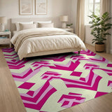Pink Vibrant Pink Chevron Geometric Area Rug
