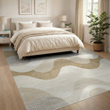 Beige Wavy Abstract Area Rug