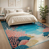 Teal Coral Reef Ocean Area Rug with Fish
