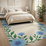Blue Daisy Floral Border Area Rug