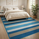 Navy and Light Blue Striped Area Rug