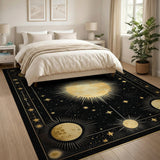 Ornate Gold Celestial Sun Moon Area Rug