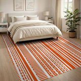 Vibrant Orange Geometric Striped Area Rug