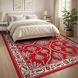 Red Traditional Persian Floral Motif Area Rug