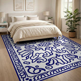 Blue and Teal Ornate Blue Persian Border Area Rug