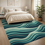 Blue and Teal Teal Blue Cascading Waves Area Rug