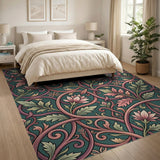 Ornate Teal Pink Floral Vintage Rug